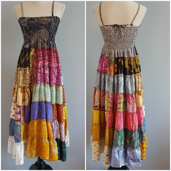 Dresses & Skirts - Silk Patchwork Bohemian Strapless Dress
